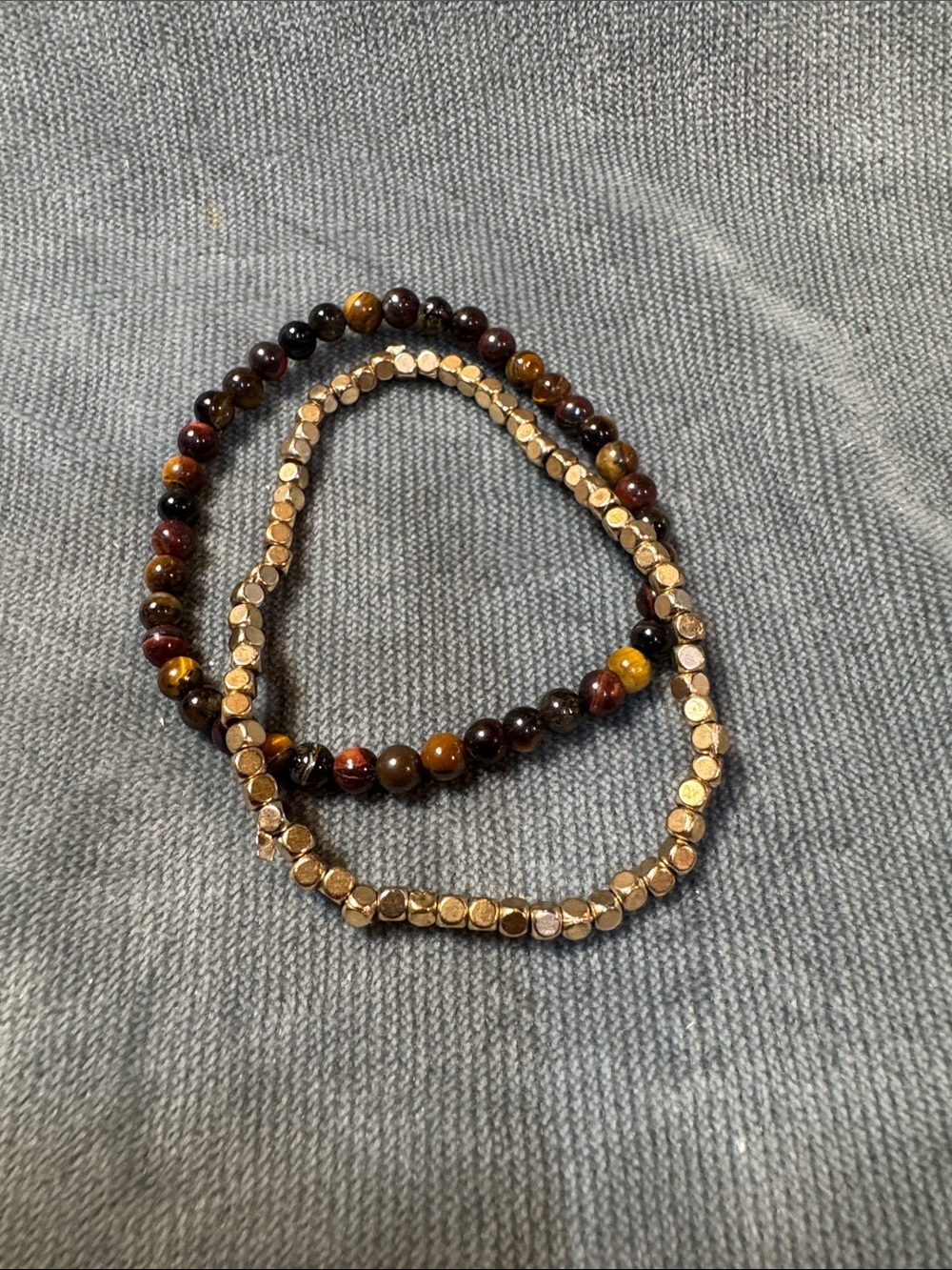 Mixed Tiger Eye and Gold Bead Stretch Bracelet Set